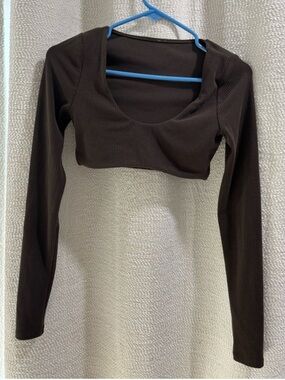 ALO Yoga Brown Ribbed Long Sleeve Crop Top